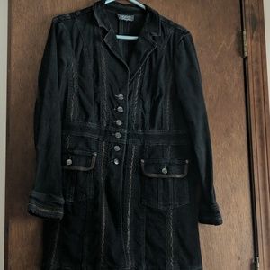 Black denim faux Leather trim coat